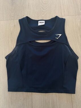 Navy Athletic Crop Top with White Logo